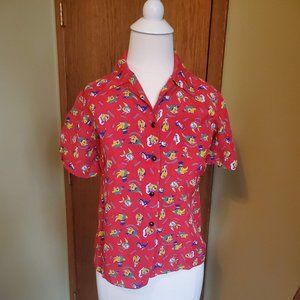 Red Vintage Disney Pinocchio Print Short Sleeved Shirt